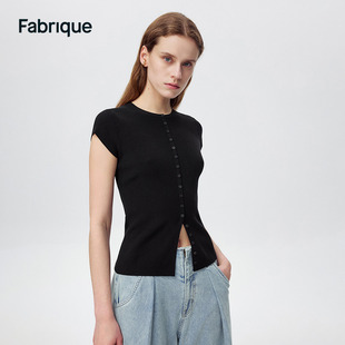 fabriquebasic黑色紧身短袖，针织开衫女2024夏季薄款毛衣上衣