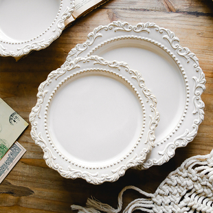 法式巴洛克复古浮雕宫廷风陶瓷餐盘欧式餐具西餐盘汤盘碗盘套装