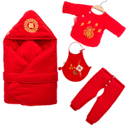 新生儿红色棉衣套装 秋冬季纯棉加厚初生婴儿棉服0-3月宝宝和尚服