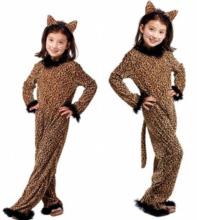 万圣节Cosplay服装女童 动物表演服 儿童猎豹演出服 豹子扮演服