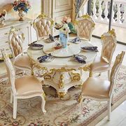 欧式实木餐桌椅组合大理石，圆餐桌家用豪华圆形奢华雕花欧式餐桌