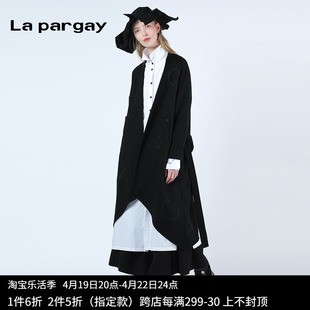 纳帕佳长款外套2024春季女式黑色，长袖休闲宽松设计感小众上衣