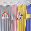 韩版ins睡衣女夏季短袖莫代尔，薄款彩虹天气宽松加长大码孕妇睡裙