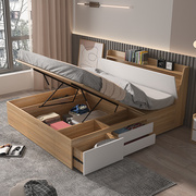 现代简约卧室板式收纳双人床，气动高箱储物床定制抽屉，床1.5m榻榻米