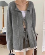 Unique SEI 秋冬氛围温柔系奶灰色慵懒系带两面可穿宽松毛衣