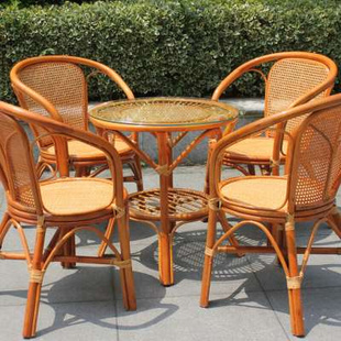 小藤椅三件套阳台茶桌组合 天然植物藤椅五件套 单人休闲靠背