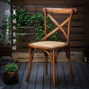 美式乡村实木餐椅复古椅子靠背椅C简约背叉椅木头凳藤椅法式橡木