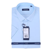 雅戈尔短袖衬衫男士中年，dp免烫商务正装，纯色湖蓝绿色方领修身2022