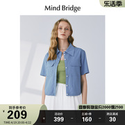 mbmindbridge百家好韩版短袖衬衫，夏季女士宽松海蓝，衬衣短款上衣