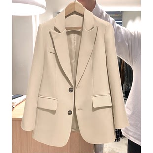 2022春季米白色西装外套女韩版纯色宽松时尚气质小西服上衣潮