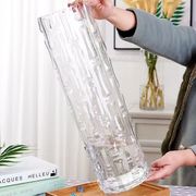 特大号圆形冰花玻璃花瓶，简约家用富贵竹水养，直筒竹节落地插花客厅