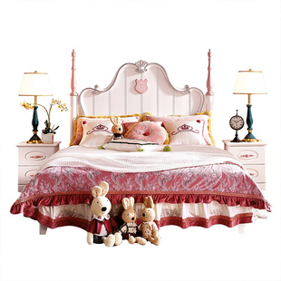 极速全实木欧式儿童床，女孩组合套房家具公主，床粉色单双人床1.5米1