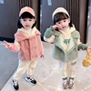 女宝宝加绒套装秋冬装女童，韩版洋气卫衣，时髦加厚冬装三件套潮