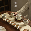 米黄汝窑功夫茶具套装，家用中式陶瓷茶壶，盖碗茶杯茶盘轻奢高档整套