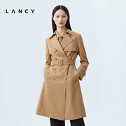 lancy朗姿风衣女款，2023秋季绵羊毛，气质女外套中长款大衣