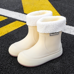 2023时尚雨靴女款冬天加厚加绒一体绒保暖雨鞋女士防滑棉水鞋