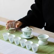 影青茶具盖碗茶杯陶瓷，家用简约中式礼盒套装，功夫茶具整套