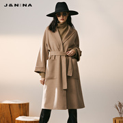 J＆NINA捷恩尼纳时尚大气西装领羊毛毛大衣女冬季中长款毛呢外套