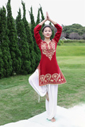 印度瑜伽服套装女春季绵绸刺绣宽松瑜珈服禅修服中长款酒红色