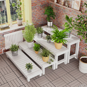 庭院花凳落地式实k木，单个防腐阳台多层梯形，阶梯花架白色花盆架脚