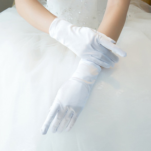 短款黑色包手指手袖婚纱礼服旗袍，弹力缎手套结婚用品新娘宴会配件