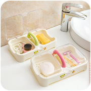 家用大号创意双层沥水皂盒，欧式塑料卫生间带盖皂托双格肥皂香皂盒