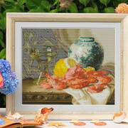 静物油画-虾瓷器酒杯，与水果小白，十字绣套件客厅卧室精准