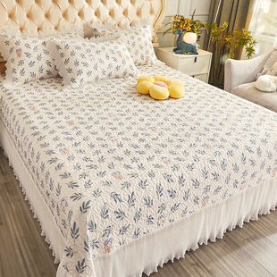 高级床盖纯棉高端奢华大气高级大床罩床裙加宽加大三件套小碎花