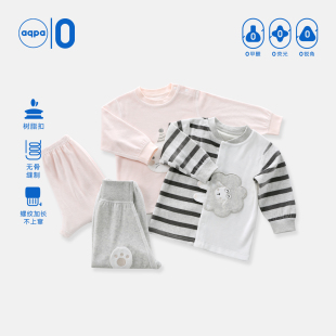 aqpa婴儿天鹅绒秋衣秋裤套装春秋，分体卡通幼童宝宝长袖开衫两件套