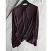 超美衬肤杨梅，紫领结系带长袖雪纺，衬衫女上衣秋季