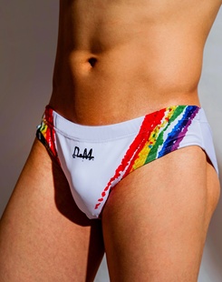 d.m男泳裤超低腰个性彩虹，印花潮男泳装，三角性感青年时尚海边泼水