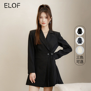 ELOF欧洲站黑色西装连衣裙女2023秋冬高级感赫本气质显瘦通勤