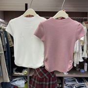 韩国东大门短款夏装，韩版修身纯色通勤显瘦百搭套头短袖针织衫