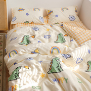 ins可爱小恐龙全棉四件套，床上用品100纯棉1.5m1.8m床单被套三件套