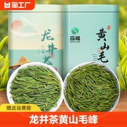 龙井茶黄山毛峰2023新茶茶叶，两大绿茶组合自己喝毛尖春茶罐装雨前