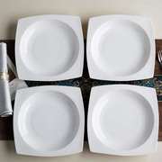 8英寸骨瓷盘子套装西餐菜盘深盘汤盘家用圆形，方形陶瓷盘纯白4个装