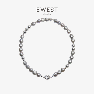 EWEST 2024巴洛克异形珍珠项链女银隔珠高级感锁骨链轻奢颈链