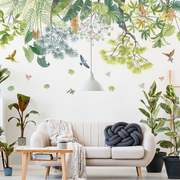 可移除墙贴纸植物，踢脚线防水墙面，装饰宿舍墙上布置温馨绿叶自粘