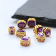 天然紫水晶镂空925银隔珠，手链配件diy古风编织文玩手串包金材料