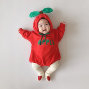 宝宝秋冬加绒长袖三角，包屁哈衣婴儿韩版水果造型连体衣字母爬服潮