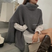 韩国披肩不规则毛衣秋冬披风外穿斗篷外套女高领加厚针织衫外搭潮
