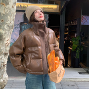 咖啡色短款皮衣羽绒服女冬季2023韩版加厚小个子保暖外套