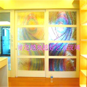 钢化雕刻艺术玻璃，玄关隔断屏风背景墙，推拉门卫生间抽象舞动琉璃色