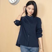 yun韫2023秋女装圆领长袖，纯色单排扣女衬衫韩版显瘦上衣2918