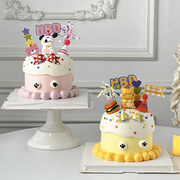 卡通可爱派对帽小狗，猫咪软胶立体玩偶儿童，生日小动物蛋糕装饰摆件