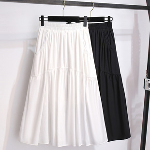 夏季半身裙女白色中长款高腰半裙遮胯显瘦2024裙子垂感休闲裙
