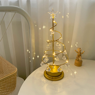 北欧ins同款复古圣诞树，小夜灯水晶星星灯少女，卧室装饰氛围灯摆件