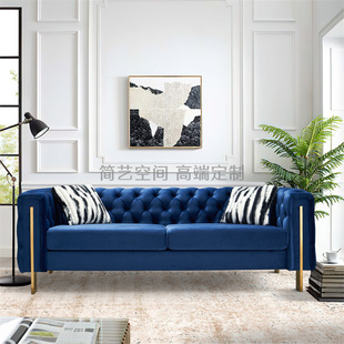 美式现代简约布艺沙发组合小户型客厅轻奢北欧休闲沙发丝绒拉扣