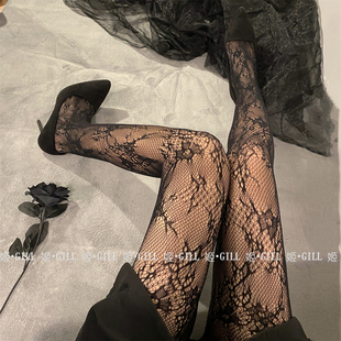 姬gill:玫瑰花镂空蕾丝网，袜黑丝网红连裤袜，打底裤日系洛丽塔丝袜