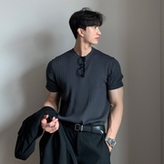 夏季男士t恤短袖针织衫弹力，韩版宽松美式韩国东大门男装型男上衣